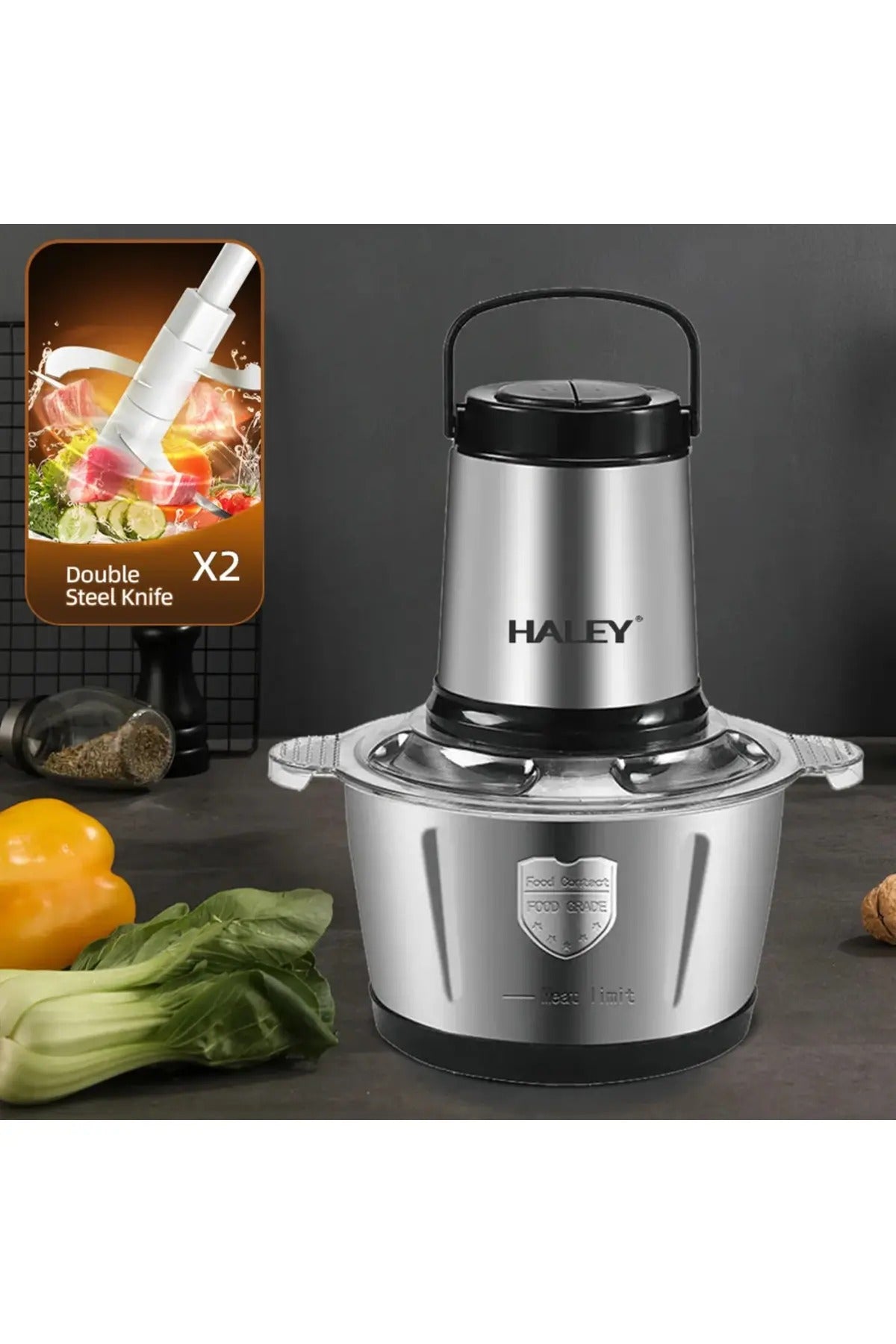 Tocator de alimente HY-1225 - putere de 500W si bol din otel inoxidabil de 2L pentru o tocare rapida si eficienta