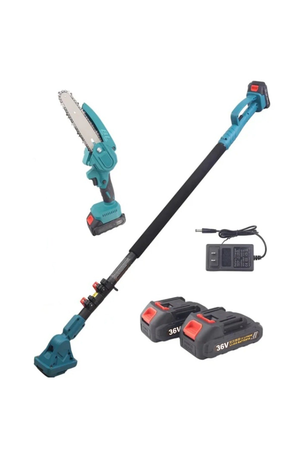 Mini Chainsaw AT PERFORMANCE®, 2 Batteries, 36V3Ah, with 2.13m Telescopic Arm, Adjustable Cutting A
