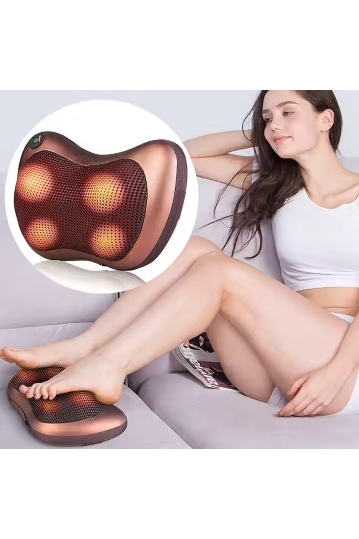 Shiatsu Massage Pillow AT PERFORMANCE® with Heating – Portable, Auto & Home, 3 Programs, Brown