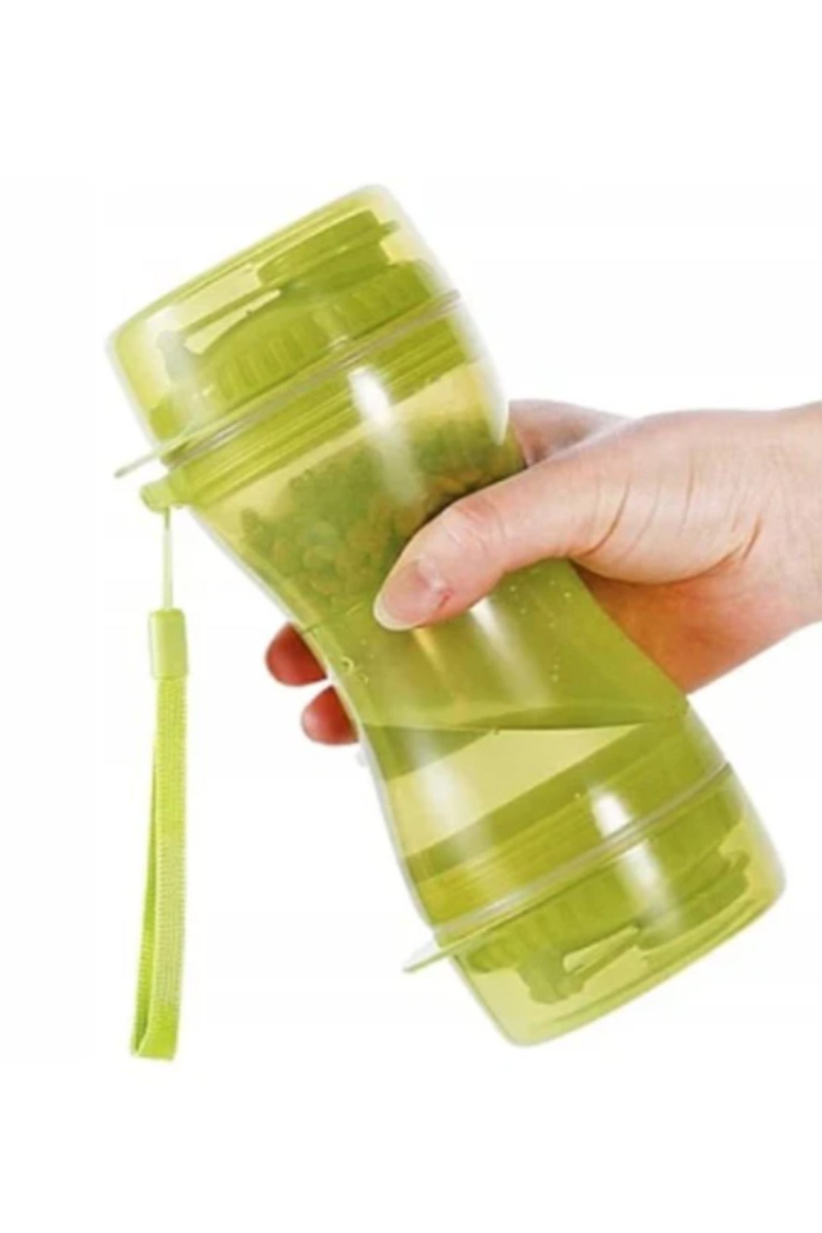 3 in 1 Dispenser for Dogs and Cats - Water and Food, Portable Green Bottle with 2 Bowls, Ideal for T