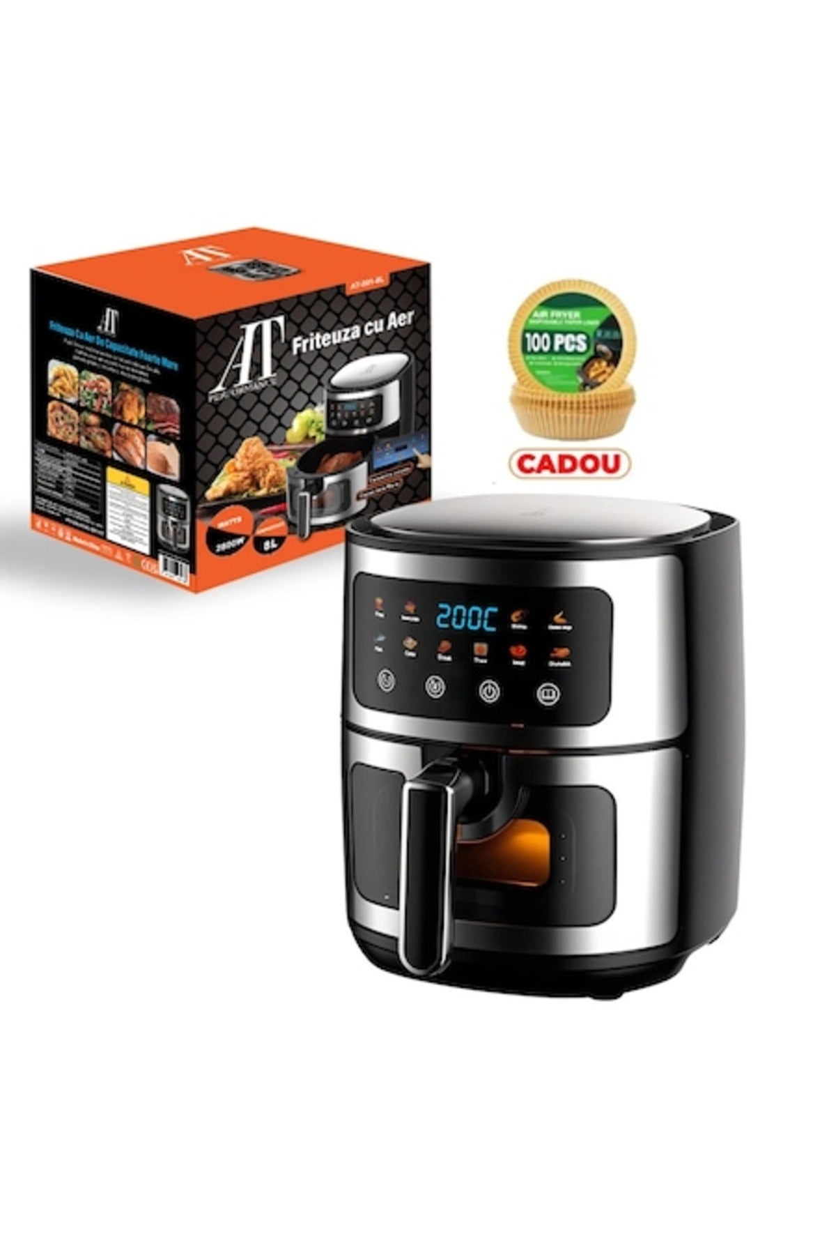 Air Fryer 8L, 10 Smart Programs, 1400W, Touch Panel, 3D Hot Air, Non-Stick