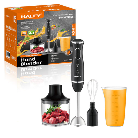 Blender de Mână Electric 4-în-1, 1600W – Oțel Inoxidabil, Tocător, Tel, Pahar