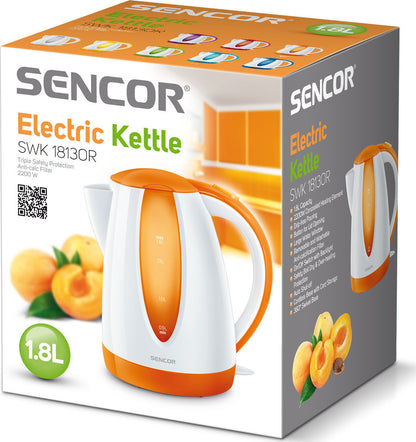 Fierbător electric Sencor SWK 1810OR, 2000 W, 1.8 l, bază rotativă, Portocaliu
