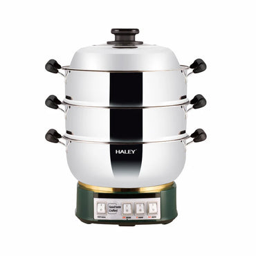 Vas Electric Multifuncțional HALEY HY-501, 2100W, Inox Premium cu Abur pe Două Nivele, Ideal pentru Gătit Sănătos Acasă sau la Hotel