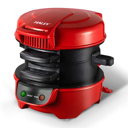 Aparat de facut Burgeri Haley, 600W – Mic Dejun Rapid, Plăci Antiaderente, Încălzire Uniformă, Deschidere 180°