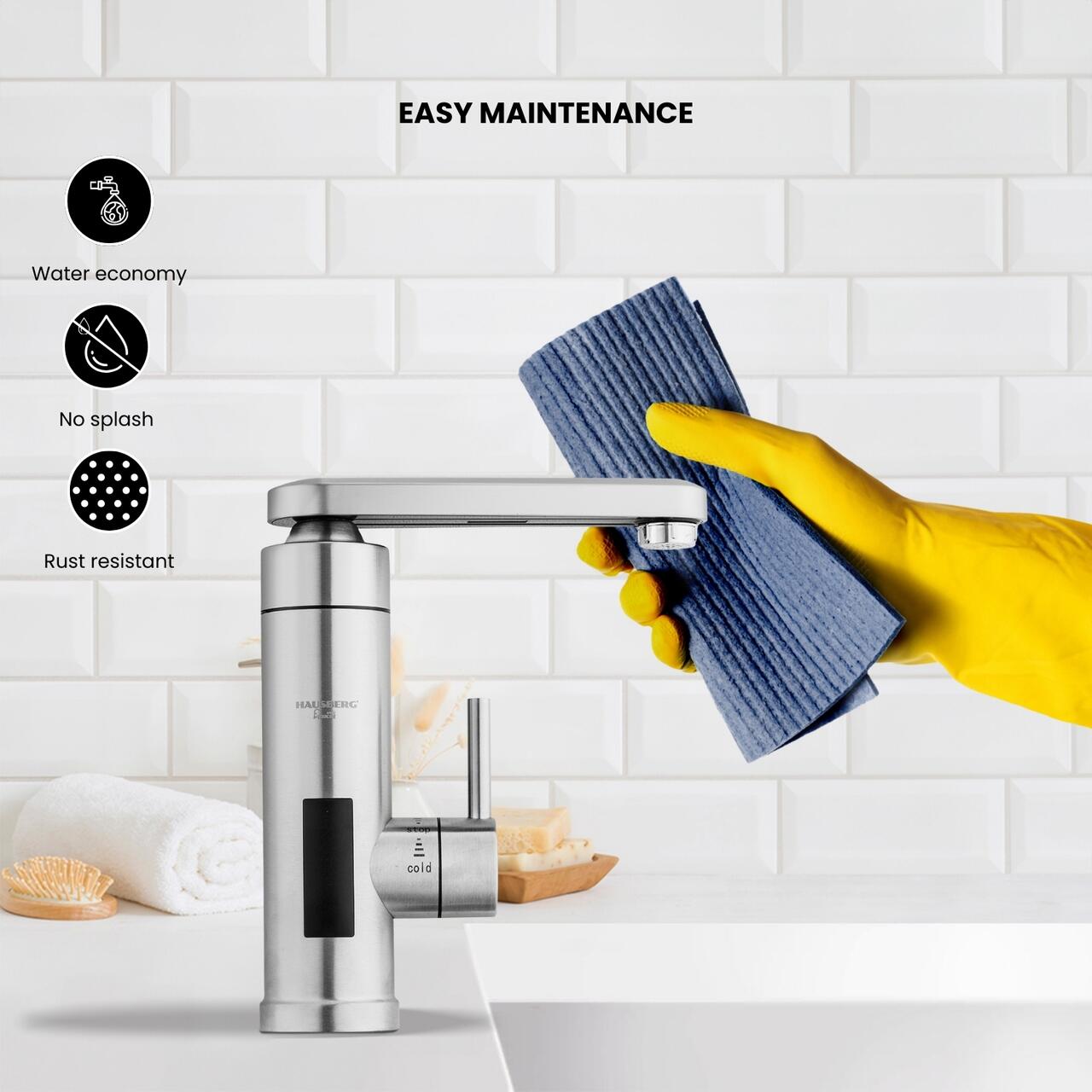 Baterie bucatarie instant electrica HAUSBERG HB-F5011, 3600W, afisaj temperatura LED, montare chiuveta, IPx4