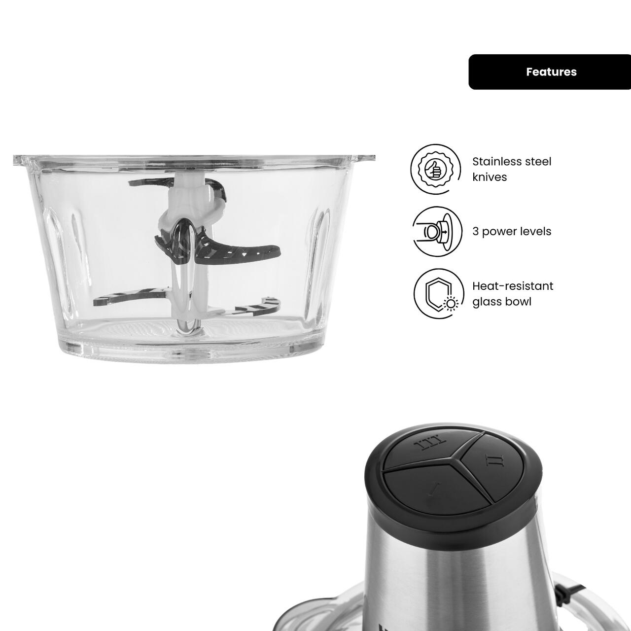 Tocator Hausberg HB-4505, 400 W, 2l, toaca, taie, macina, amesteca