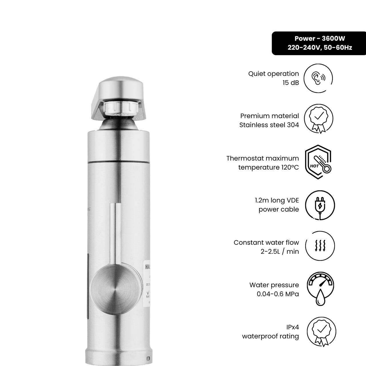 Baterie bucatarie instant electrica HAUSBERG HB-F5011, 3600W, afisaj temperatura LED, montare chiuveta, IPx4