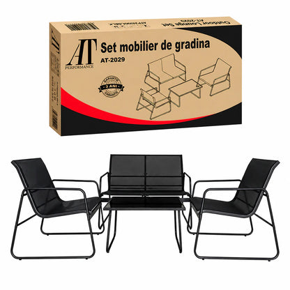 Set Mobilier Grădină AT PERFORMANCE® 4 Piese – Canapea, 2 Fotolii, Măsuță, Cadru Metalic