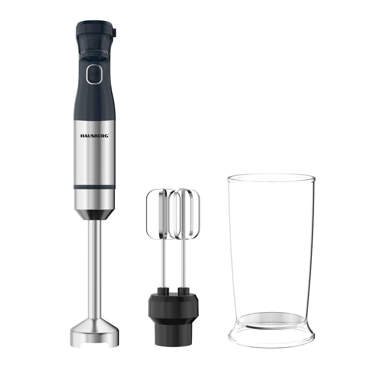 Blender 2 in 1 HAUSBERG HB-7704IN cu putere 1000W, Mixer vertical profesional, 10 trepte de viteza si functie Turbo, Capacitate pahar 700 ml , Multifunctional, Negru