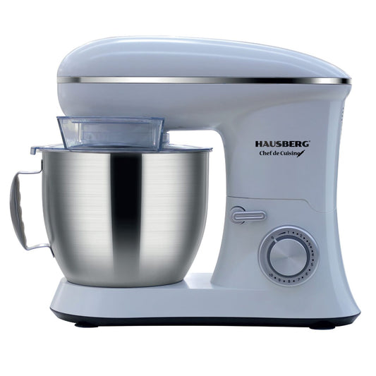 Mixer cu bol din inox HAUSBERG HB-7622AB, 1600-1700 W, Bol 6.5 L inox, 10 Viteze, Nivel zgomot 95dB, Alb