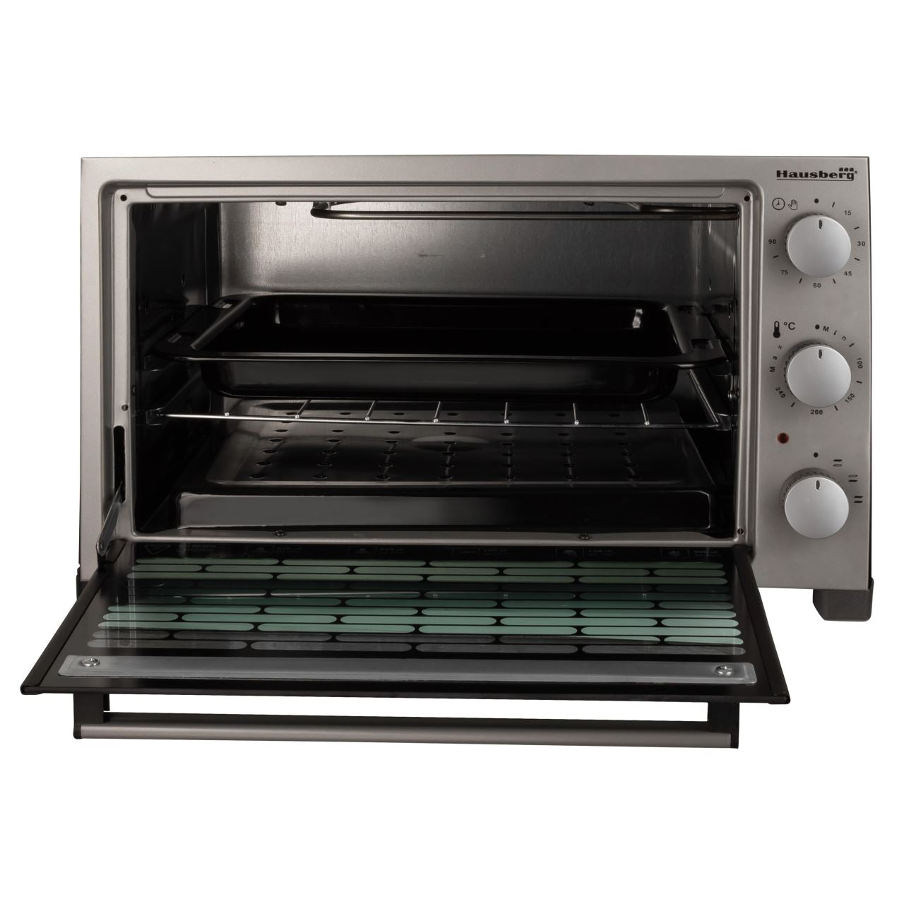 Cuptor electric Hausberg HB 9320 , 1420 W, 38 L, timer, termostat, 2 tavi, Gri/Negru