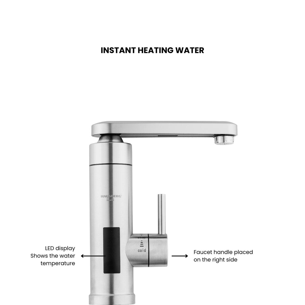 Baterie bucatarie instant electrica HAUSBERG HB-F5011, 3600W, afisaj temperatura LED, montare chiuveta, IPx4