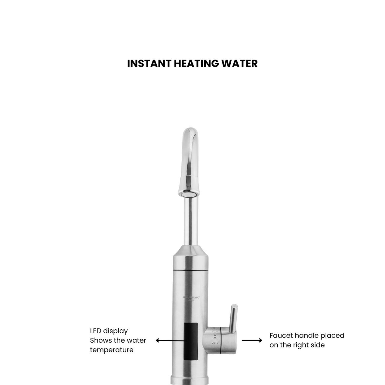 Baterie bucatarie instant electrica HAUSBERG HB-F5010, 3600W, afisaj temperatura LED, montare chiuveta, Inox