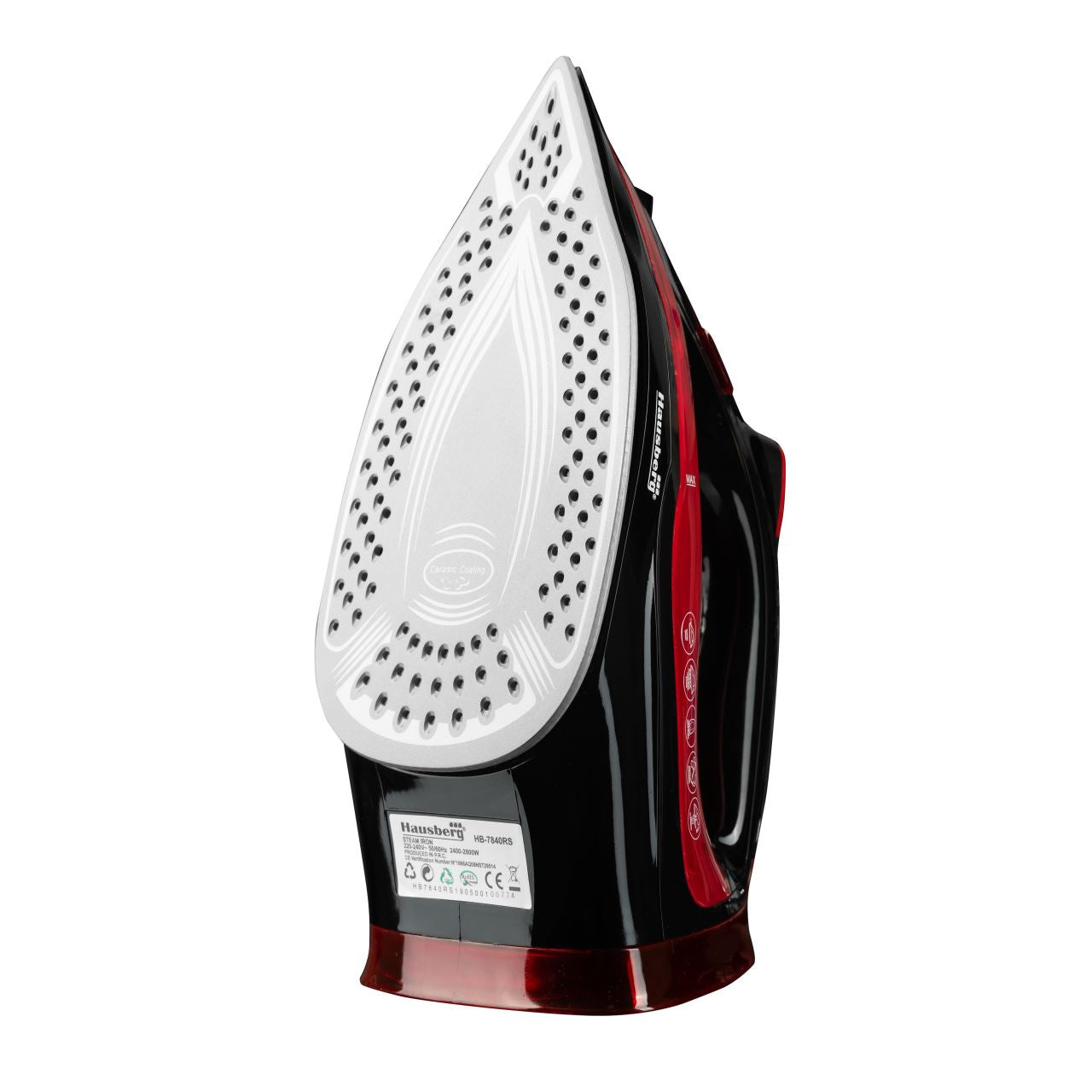 Fier de Calcat Hausberg HB-7840RS, Ceramic, autocuratare, anticalcar, 300ml, 2400-2800W, Negru/Rosu