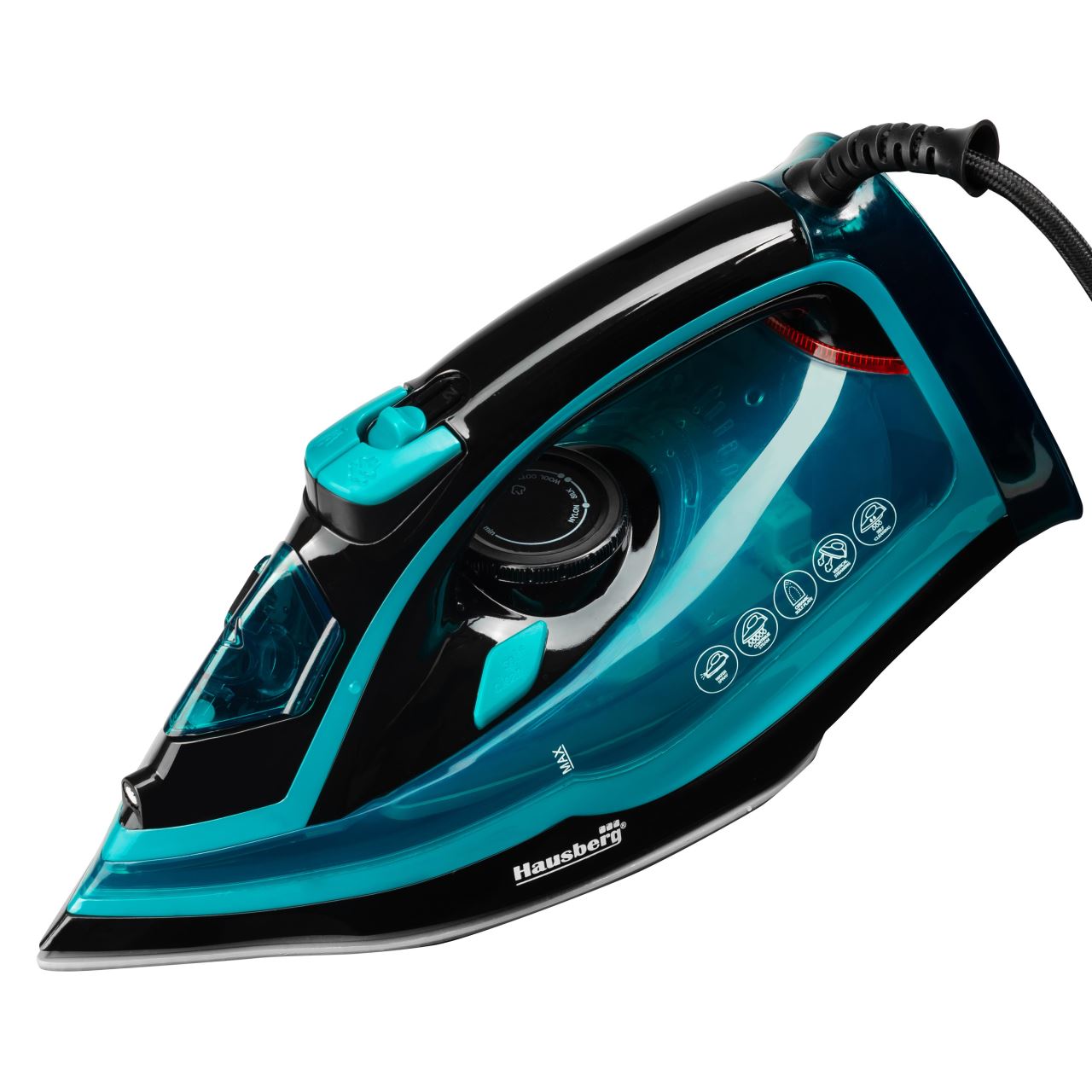 Fier de Calcat Hausberg HB-7840VR, Ceramic, autocuratare, anticalcar, 300ml, 2400-2800W, Negru/Verde