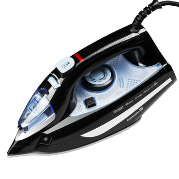 Fier de Calcat Hausberg HB-7842BL, 2300W, Ceramic, Autocuratare, Pulverizare, Antipicurare, 300ml, Negru/Albastru