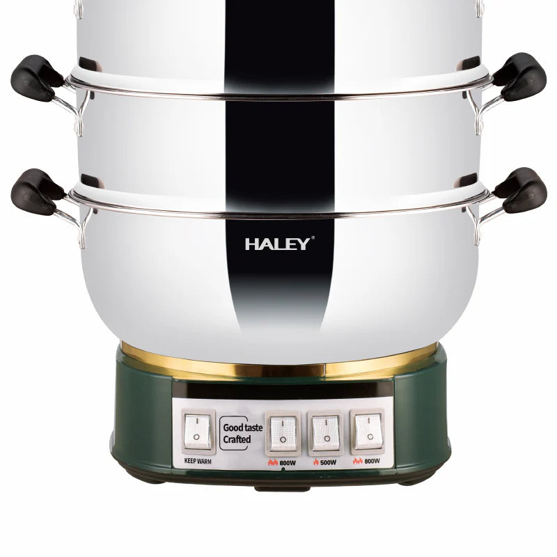Vas Electric Multifuncțional HALEY HY-501, 2100W, Inox Premium cu Abur pe Două Nivele, Ideal pentru Gătit Sănătos Acasă sau la Hotel