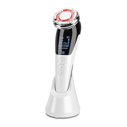 Aparat Facial 5 in 1 cu EMS, RF si LED Multicolor, Masaj Vibratii, Reincarcabil USB, pentru Fata si Gat, Viacare