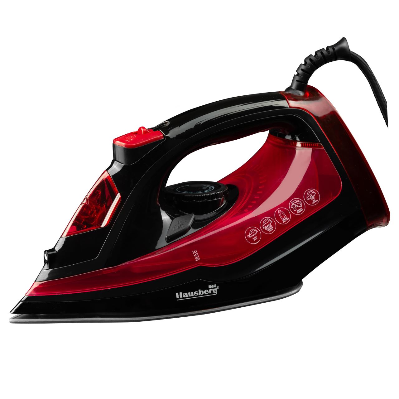 Fier de Calcat Hausberg HB-7840RS, Ceramic, autocuratare, anticalcar, 300ml, 2400-2800W, Negru/Rosu