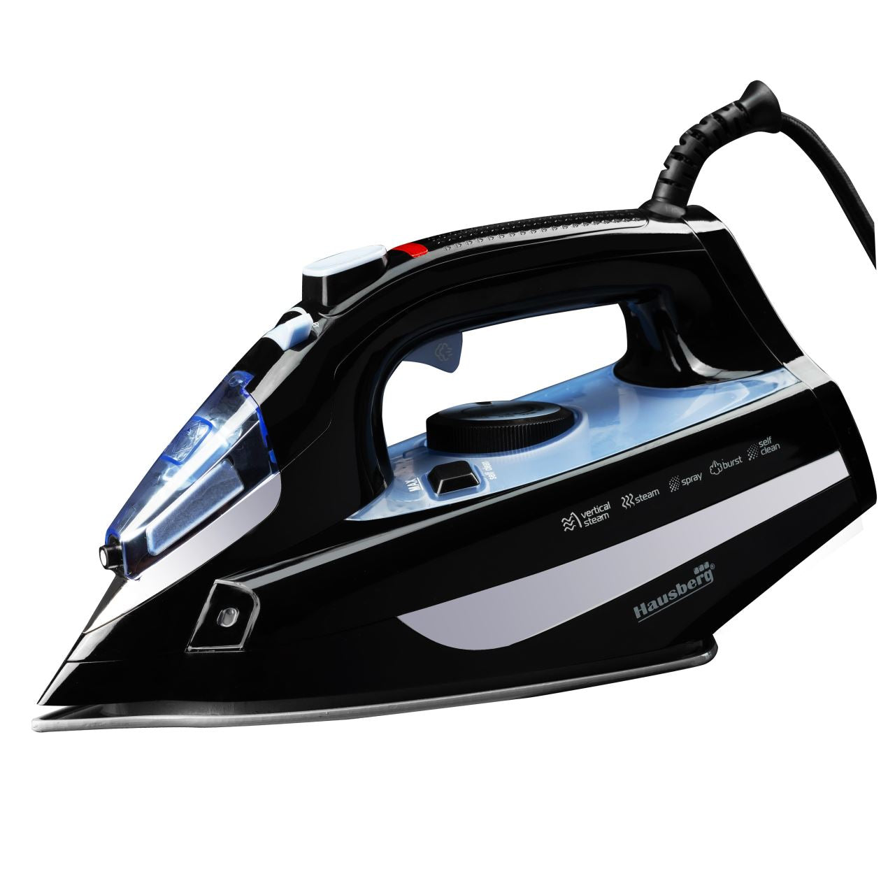 Fier de Calcat Hausberg HB-7842BL, 2300W, Ceramic, Autocuratare, Pulverizare, Antipicurare, 300ml, Negru/Albastru