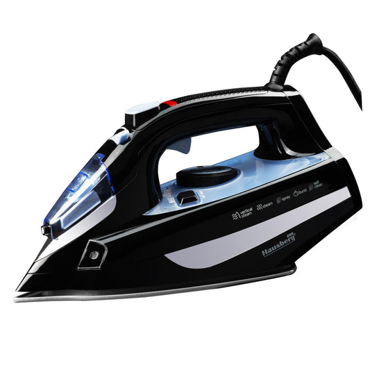 Fier de Calcat Hausberg HB-7842BL, 2300W, Ceramic, Autocuratare, Pulverizare, Antipicurare, 300ml, Negru/Albastru