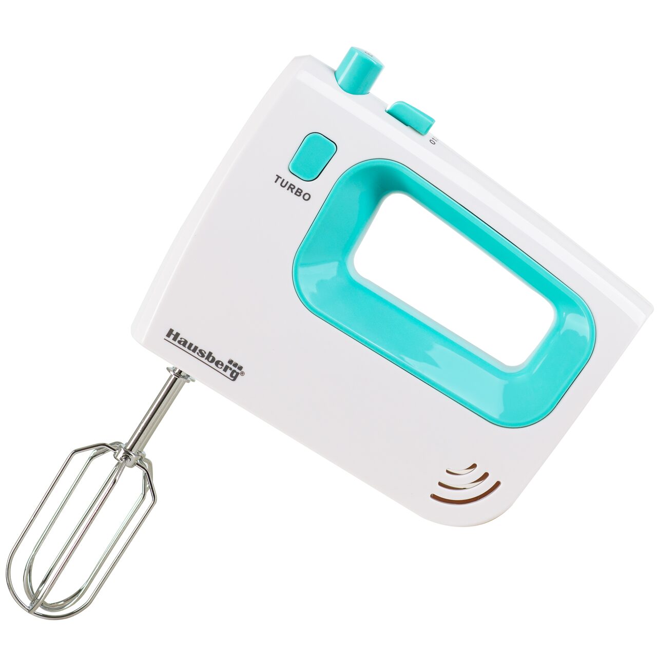 Mixer de mana Hausberg HB-4120BL, 300W ,5 viteze, Functie Turbo, Teluri si carlige metalice, Bleu/Alb