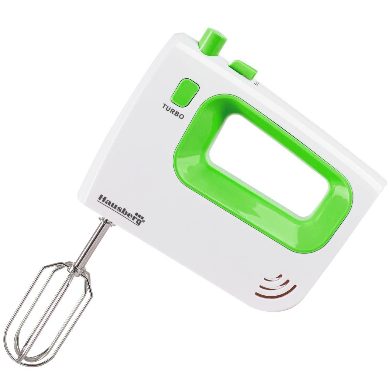 Mixer de mana Hausberg HB-4120VR, 300W ,5 viteze, Functie Turbo, Teluri si carlige metalice, Verde/Alb