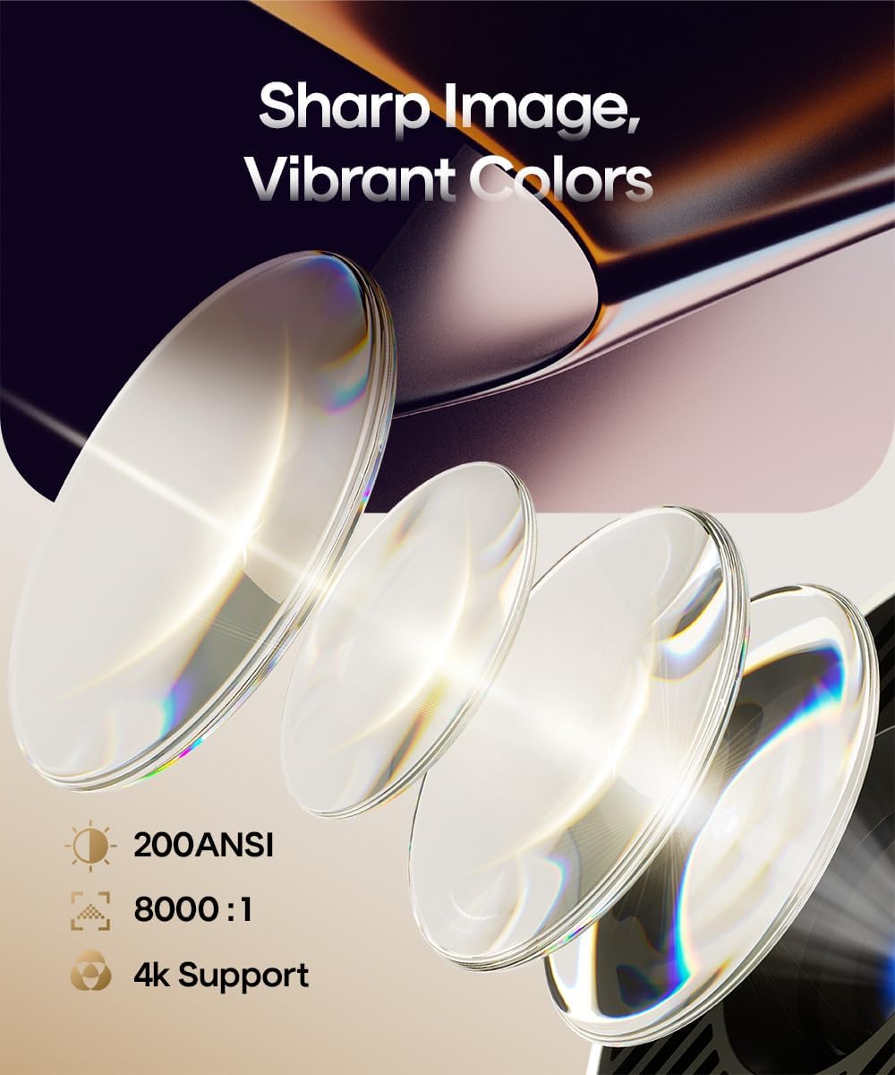 Mini Proiector Portabil Smart 4K, WiFi 6 și Bluetooth 5.4 — cu Aplicații Încorporate, Corecție Automată Keystone, Rotire 180°