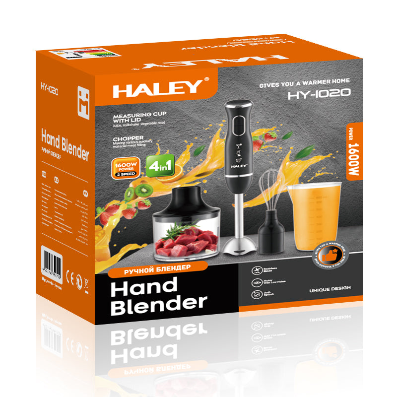 Blender de Mână Electric 4-în-1, 1600W – Oțel Inoxidabil, Tocător, Tel, Pahar
