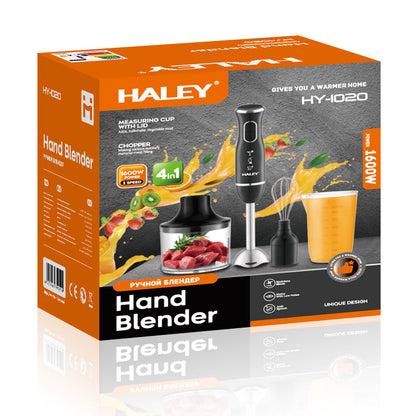 Blender de Mână Electric 4-în-1, 1600W – Oțel Inoxidabil, Tocător, Tel, Pahar