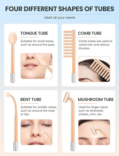 Darsonval cu Frecvență Înaltă pentru Față și Scalp — Ozonizator Cosmetic Anti-Acnee, Lifting & Stimulator Păr, 4 Electrozi