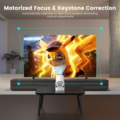 Mini Proiector Portabil Smart 4K, WiFi 6 și Bluetooth 5.4 — cu Aplicații Încorporate, Corecție Automată Keystone, Rotire 180°