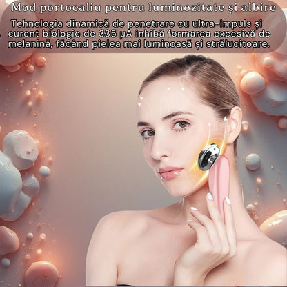 Aparat de Infrumusetare Faciala 7 in 1 cu LED (7 Culori) si EMS, Terapie cu Lumina Rosie pentru Fata si Gat, Masaj Facial cu Vibratii si Incalzire, Anti-Rid si Lifting, Portabil cu Baza, Alb