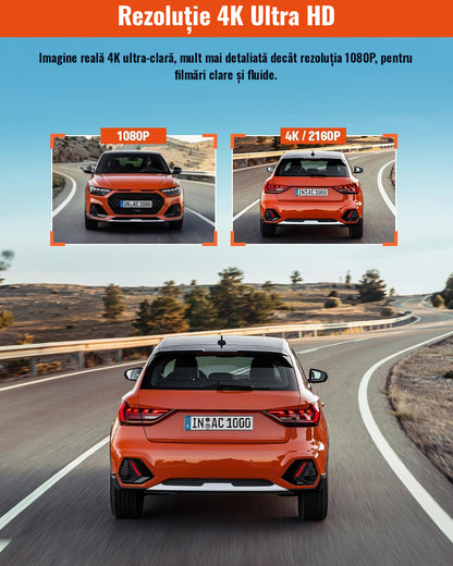 Cameră Auto DVR 3 Canale 4K + 1080P, Față, Interior și Spate, Ecran IPS 2", G-Sensor, Înregistrare în Buclă, Monitorizare Parcare 24H