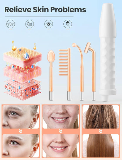 Darsonval cu Frecvență Înaltă pentru Față și Scalp — Ozonizator Cosmetic Anti-Acnee, Lifting & Stimulator Păr, 4 Electrozi