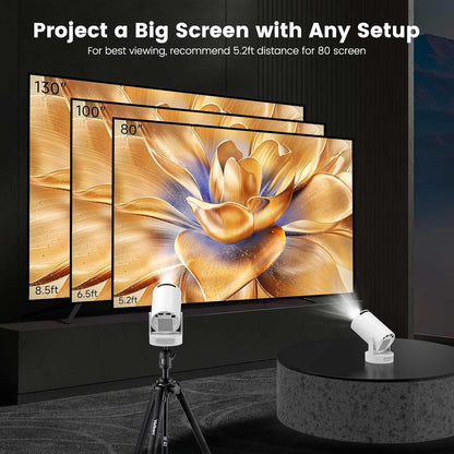 Mini Proiector Portabil Smart 4K, WiFi 6 și Bluetooth 5.4 — cu Aplicații Încorporate, Corecție Automată Keystone, Rotire 180°