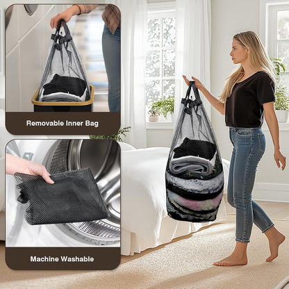 Coș de Rufe 100L cu Capac, Sac Interior Detașabil și Mânere din Bambus – Negru