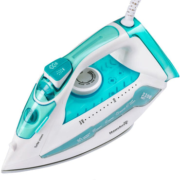 Fier de calcat Hausberg HB-7898AB, talpa ceramica, jet de abur 18g/min, Functie spray 2000-2300W, Alb/Albastru
