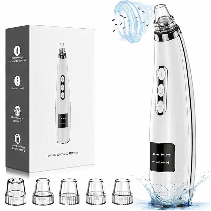 Aspirator electric pentru puncte negre, 5 niveluri de absorbtie, 5 capete interschimbabile, curatarea porilor, USB reincarcabil