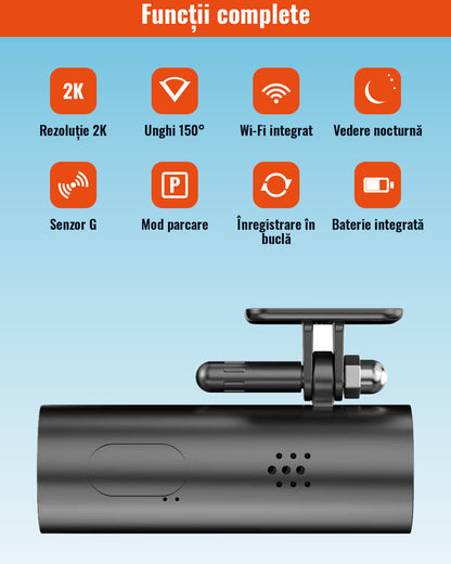 Cameră Auto DVR 2K cu Wi-Fi, Unghi 150°, Vedere Nocturnă și Senzor G