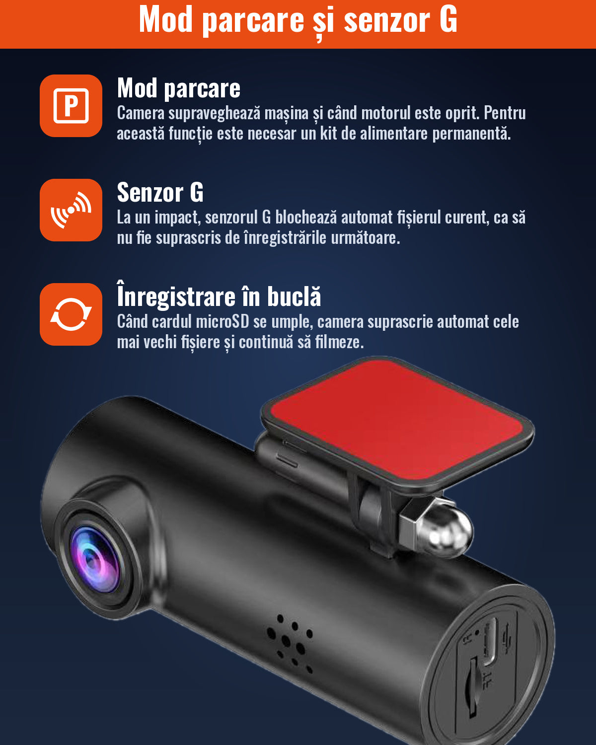 Cameră Auto DVR 2K cu Wi-Fi, Unghi 150°, Vedere Nocturnă și Senzor G
