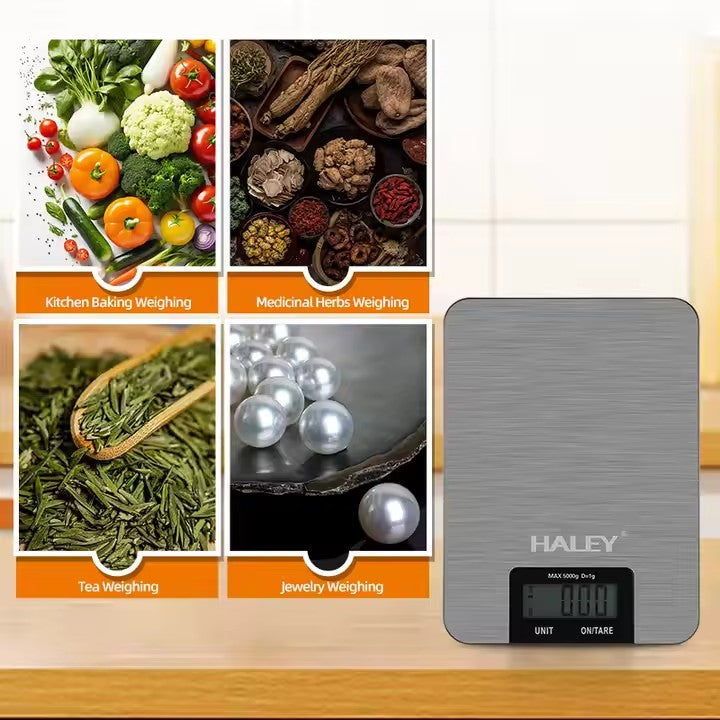Cântar Electronic HALEY, 5000G, din Oțel Inoxidabil Design Portabill, Argintiu