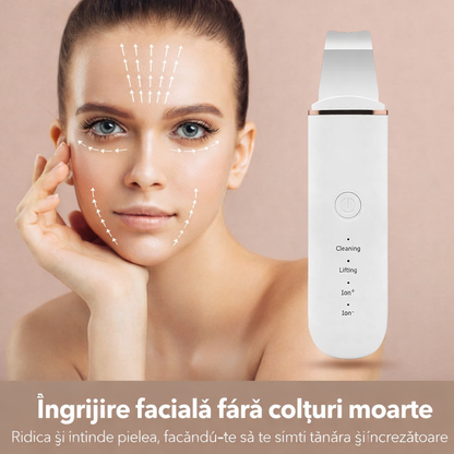 Aparat de Curățare Facială cu Ultrasunete, Curățare, Peeling, Hidratare și Lifting, 4 Moduri, Reîncărcabil USB, Alb