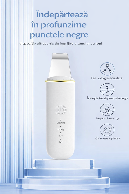 Aparat de Curățare Facială cu Ultrasunete, Curățare, Peeling, Hidratare și Lifting, 4 Moduri, Reîncărcabil USB, Alb