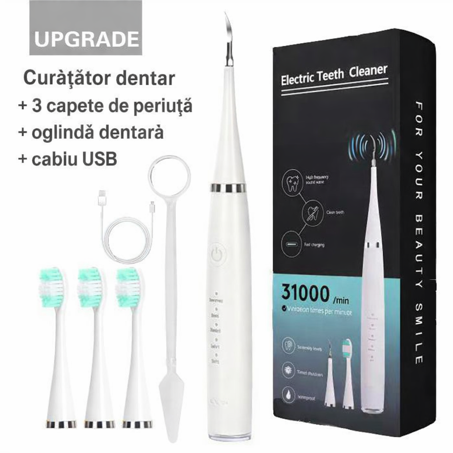 Viacare Curatator de dinti electric 6 in 1, dispozitiv cu ultrasunete pentru ingrijire orala pentru indepartarea placii bacteriene si a petelor de suprafata, alb