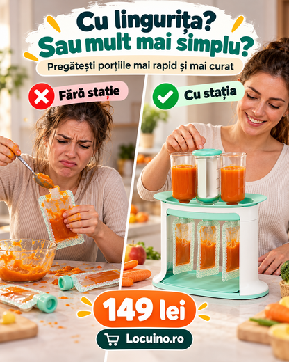 Stație de Umplere Piure pentru Bebeluși cu 5 Pungi Reutilizabile Fără BPA, Meal Prep Rapid