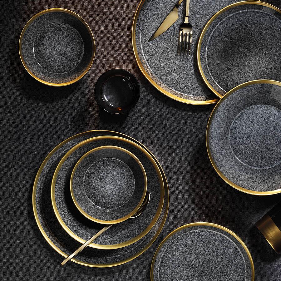 Serviciu de masă FORZA, 24 piese, negru cu auriu