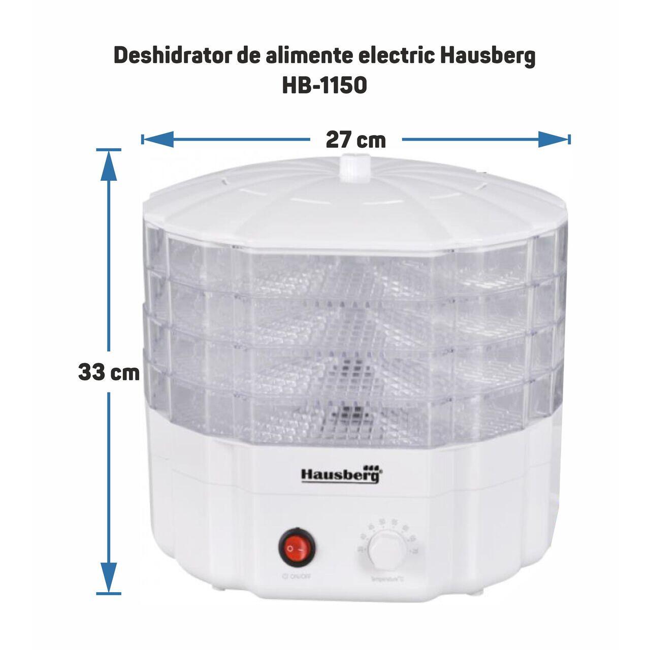 Deshidrator de alimente electric Hausberg HB-1150 ,Termostatul reglabil ,Putere 250 W, motor cupru