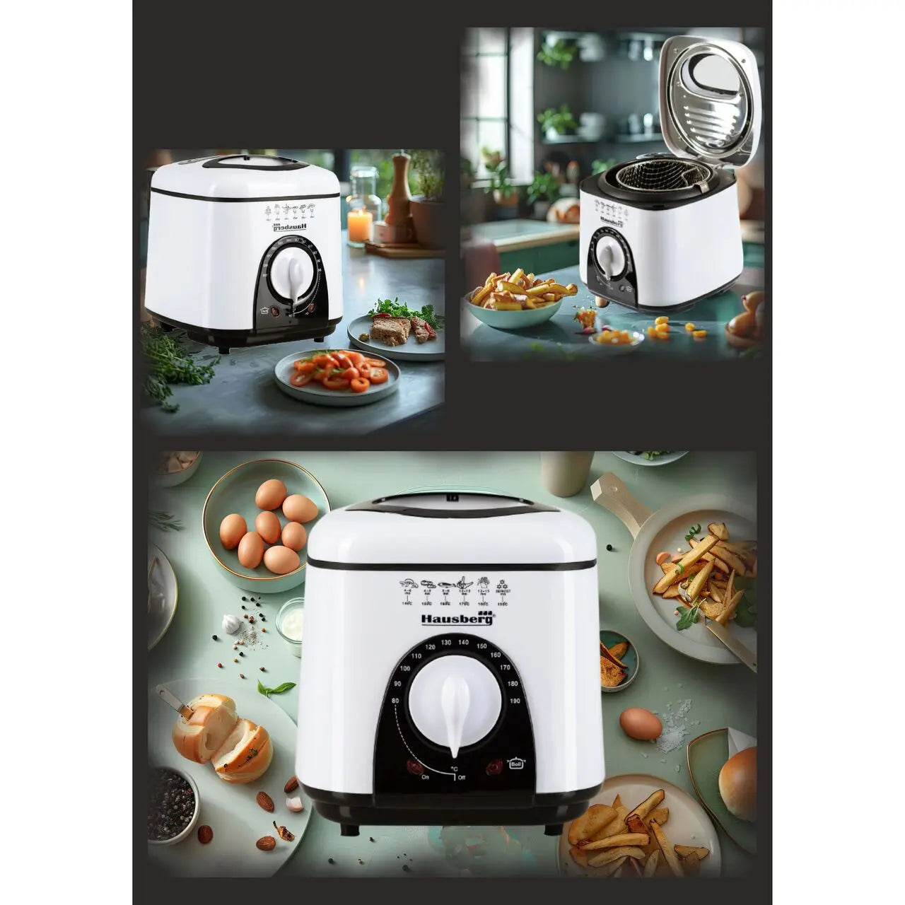 Friteuza Hausberg HB 1320NG, 850W - 950 W, 1 L, Alb/Negru